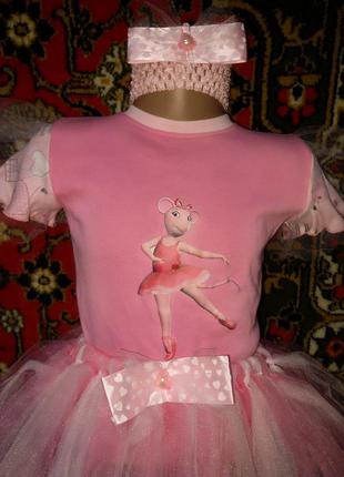 Классный эксклюзивный комплект анжелина балерина нарядный праздник футболка принт юбка пачка повязка4 фото