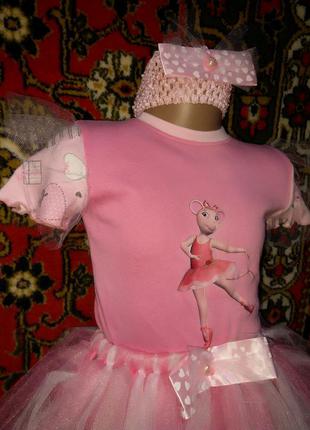 Классный эксклюзивный комплект анжелина балерина нарядный праздник футболка принт юбка пачка повязка5 фото