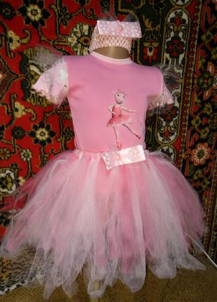 Классный эксклюзивный комплект анжелина балерина нарядный праздник футболка принт юбка пачка повязка7 фото