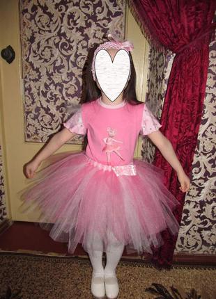 Классный эксклюзивный комплект анжелина балерина нарядный праздник футболка принт юбка пачка повязка10 фото