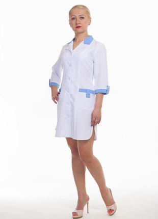 Щільні медичні халати (габардин) з блакитними вставками розмір 42-60