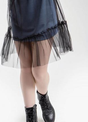 Свободное трикотажное платье с фатиновой накидкой, цвет индиго 42-44, 44-46, 46-485 фото