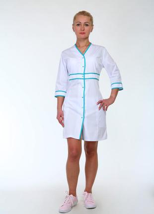 Медицинский халат с бирюзовой полоской размер:42-60