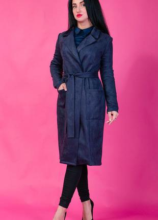 Приталенное женское темно-синее пальто размер 44,462 фото