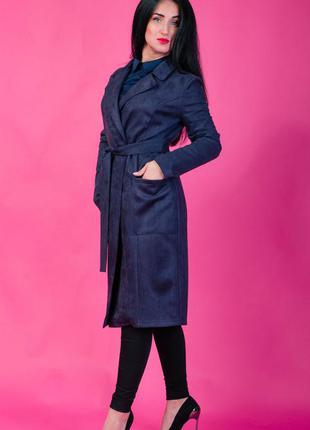 Приталенное женское темно-синее пальто размер 44,463 фото
