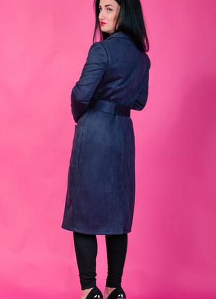 Приталенное женское темно-синее пальто размер 44,464 фото