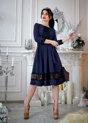 Скромное темно-синее женское платье миди с рукавчиком размер 46,48,50,523 фото