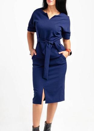 Модный офисный женский строгий костюм темно-синий размер 44,46,48
