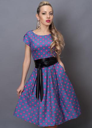 Платье  мод 249-3 размер 44,46 джинс розовый горох