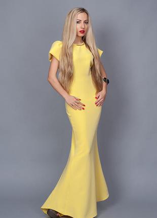 Полуприталенное коктейльне плаття в підлогу, колір жовтий 44,46,481 фото