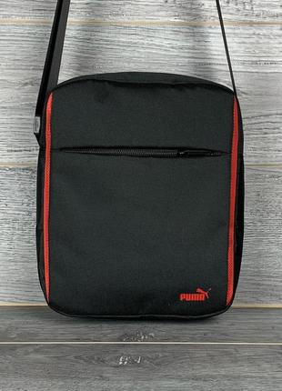 Мужская сумка через плечо барсетка  черная с красным