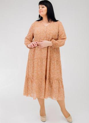 Шифоновое легкое женское платье большего размера свободного кроя пудровое 56,58,60,624 фото