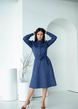 Теплое женское замшевое платье: красивое и приятное, цвет синий 44, 46, 48, 50, 526 фото
