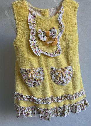 Флиссовый костюм для дівчинки: жовте плаття і біла кофта 1-2 роки (86 см)2 фото