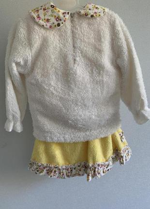 Флиссовый костюм для дівчинки: жовте плаття і біла кофта 1-2 роки (86 см)3 фото