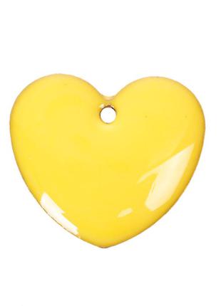 Подвеска сердце, медь, жёлтая, с эмалью, 16 мм x 16 мм