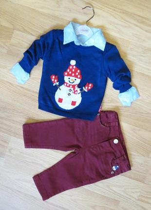 Новорічний комплект 3-ка для хлопчика туреччина (ріст 68, 74, 80)