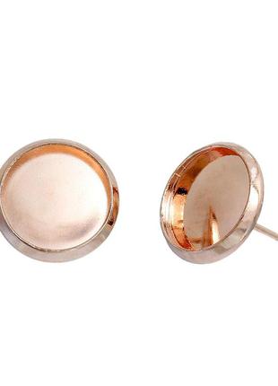 Сережка, гвоздик, кругла, рожево-золота, основа для кабошонов (10 мм), 13 мм x 12 мм, ціна за 1 шт.