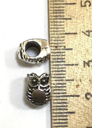 Бусина, металлическая, цвет: античное серебро, " сова ", 1 cm x 0.7cm