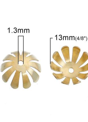 Шапочка для намистин, обниматель, мідь, квітка, золотий колір, (для 12 мм намистини) 13 мм x 13 мм2 фото