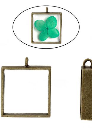Рамка для подвески из эпоксидной смолы, квадрат, цинковый сплав, античная бронза, 33 мм x 28 мм