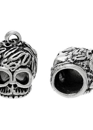Подвеска череп, цинковый сплав, античное серебро, концевик для вклеивания, 19 мм x 15 мм