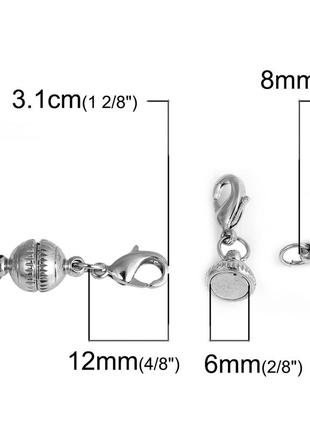 Застежка магнитная, цилиндр, неодимовый магнит, карабин, цвет: серебряный тон, 31 мм x 8 мм3 фото