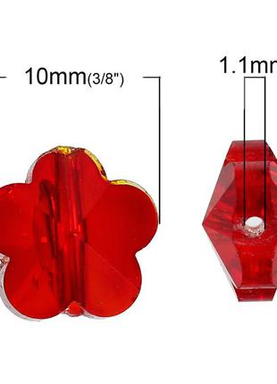 Стеклянная бусина, цветок, красный, полупрозрачный, шлифованный, 10 мм x 10 мм, 1.1 мм2 фото