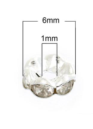 Разделители для бусин, рондель, металл, стразы, прозрачный, 6 мм х 3 мм, 1,2 мм2 фото