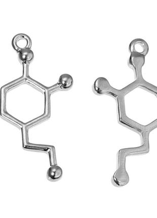 Подвеска дофамин, молекула, цинковый сплав, серебряный тон, 25 мм x 12 мм3 фото