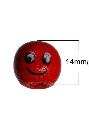 Бусина смайл, круглая, деревянная, цвет: микс, 14 мм x 13 мм, 5.5 мм - 4.5 мм, 10 шт.