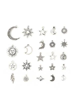 Подвески  " солнце + луна + звезда ", смешанный набор: 23 шт., цинковый сплав, античное серебро, 40 мм x 30 мм3 фото