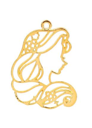 Подвеска “ богиня ”, профиль, 38 мм x 31 мм, рамка для заливки эпоксидной смолы, цвет: золото, цинковый сплав