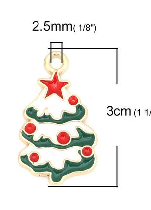 Подвески " рождественская елка ", цвет: золото, эмаль зелёная + белая + красная, цинковый сплав, 30 мм x 17 мм2 фото