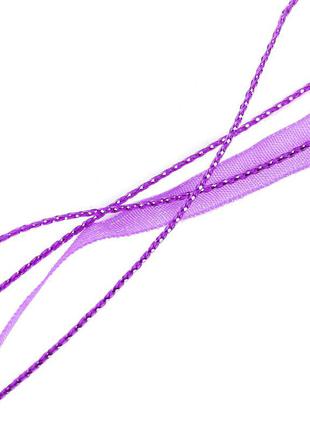 Основа-колье, подвески, шнур, ожерелье, лента из органзы & вощеный шнур, фиолетовый, 44 см + удлинитель3 фото