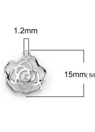 Подвеска цветок, роза, круг, контейнер, под бусины, открывается, серебряный тон, 15 мм x 14 мм2 фото