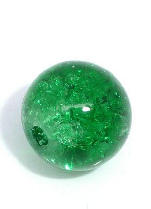 Скляна намистина, ефект: бите скло, крижинка. кругла, колір: зелений, 8 мм