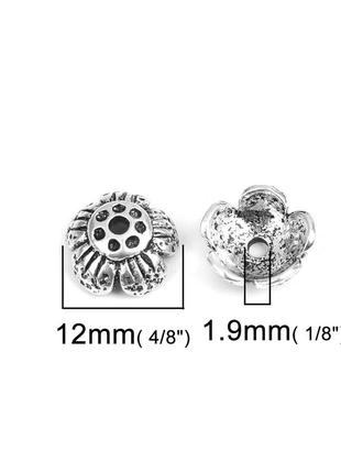 Шапочка для намистин, обниматель, античне срібло, можна вставити ss4, підходить для намистин 12 мм, 12 мм х 11 мм2 фото