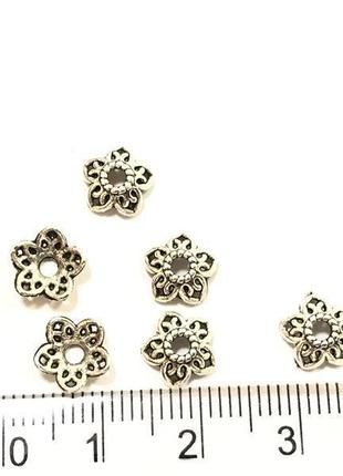 Шапочка для бусин finding обниматель цветок античное серебро 8 мм х 8 мм