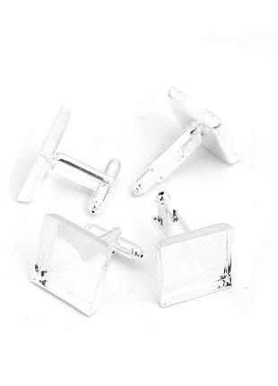 Запонка для манжет, колір: срібло, основа для кабошона, квадрат 18 мм х 18 мм, 28 мм x 19 мм, ціна за 1 шт.