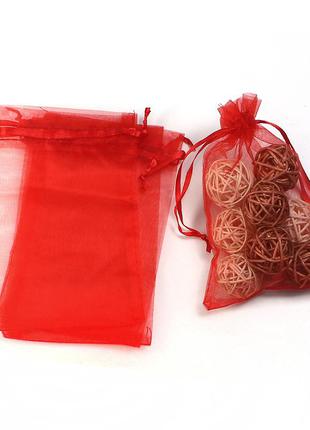 Упаковка, мешочек, материал - органза, цвет: красный, внутренний размер 13 см х 10 см, 15 см x 10 см3 фото