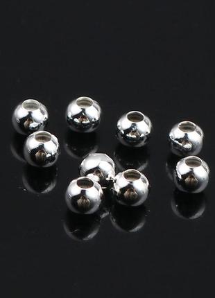 Намистина кругла, металева, колір: срібло, 3 мм, отвір: 1.4 мм