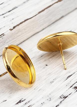 Серьга гвоздик круглая металл цвет золото основа под вставку 16 мм 18 мм x 13.8 мм 0.7 мм цена за 1 штуку