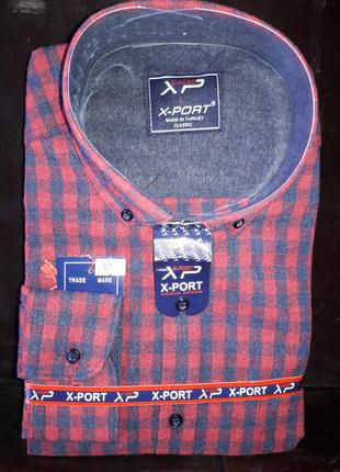 Рубашка мужская кашемир (турция) в клетку x-port vd-0082 классическая с длинным рукавом, тёплая