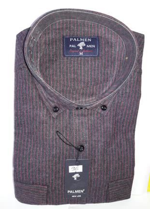 Рубашка мужская кашемир (турция) в полоску palmen vd-0096 классическая с длинным рукавом, тёплая