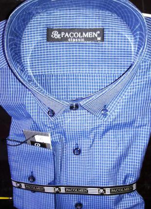 Рубашка мужская pacolmen vd-0006 синяя в клетку классическая с длинным рукавом m2 фото