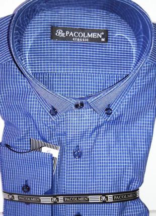 Рубашка мужская pacolmen vd-0006 синяя в клетку классическая с длинным рукавом m1 фото