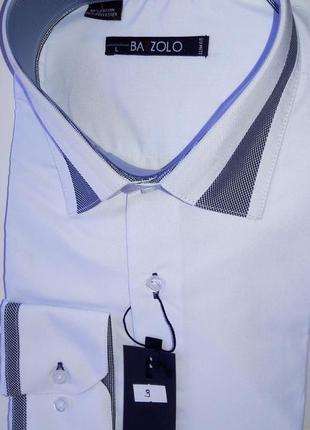 Рубашка мужская bazzolo vd-0003 белая приталенная однотонная комбинированная с длинным рукавом