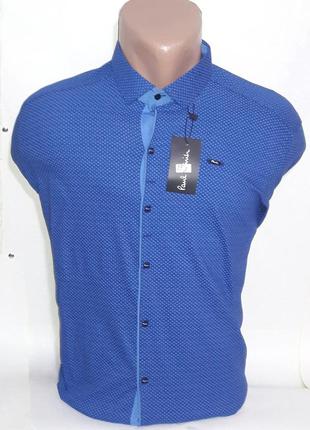 Рубашка мужская paul smith vd-0035 васильковая приталенная в принт с длинным рукавом трансформер турция