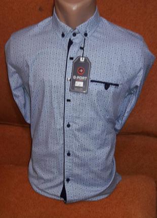 Рубашка мужская g-port vd-0006 голубая приталенная в принт стрейч коттон турция трансформер3 фото